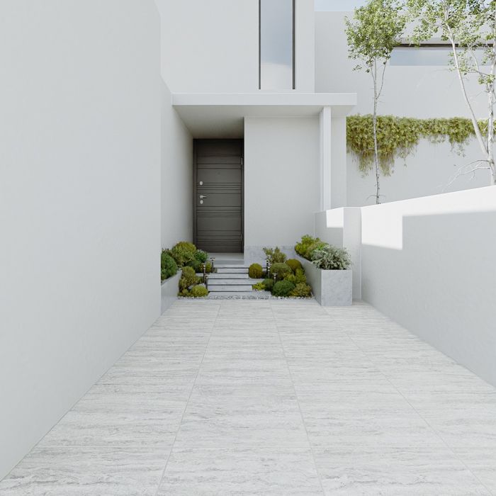 سيراميك أرضيات خارجي رمادي مطفي 50×50 سم — بعد التركيب