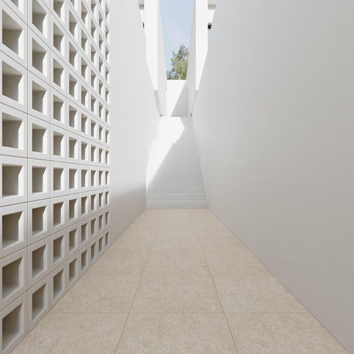 بلاط أرضيات سيراميك خارجي 50×50×1.4 سم — رمادي فاتح — 15813 — بعد التركيب